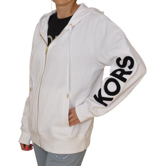 Michael Kors Cotton Blend Zip UNISEX Hoodie White S/M/L/XL Nwt $175 - Picture 1 of 4